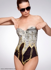 Chain Print Strapless Bandeau One Piece Swimsuit
